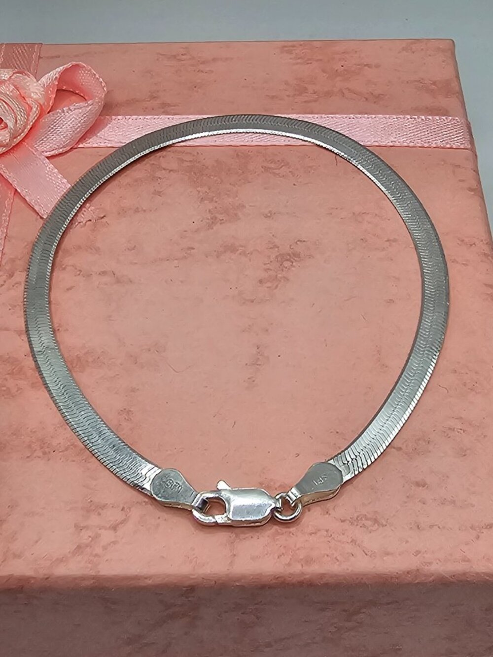 Sterling Silver 925 High Polished Herring Bone Bracelet 3.4mm 7 inches